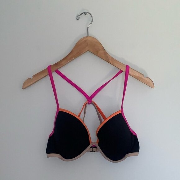 Victoria’s Secret Bikini Top Size  32DD Black Neon Fabulous Push Up Racerback‎ - Picture 2 of 7